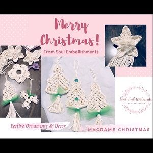 Handmade Macrame XMAS Ornaments Wall Decor Set (4)